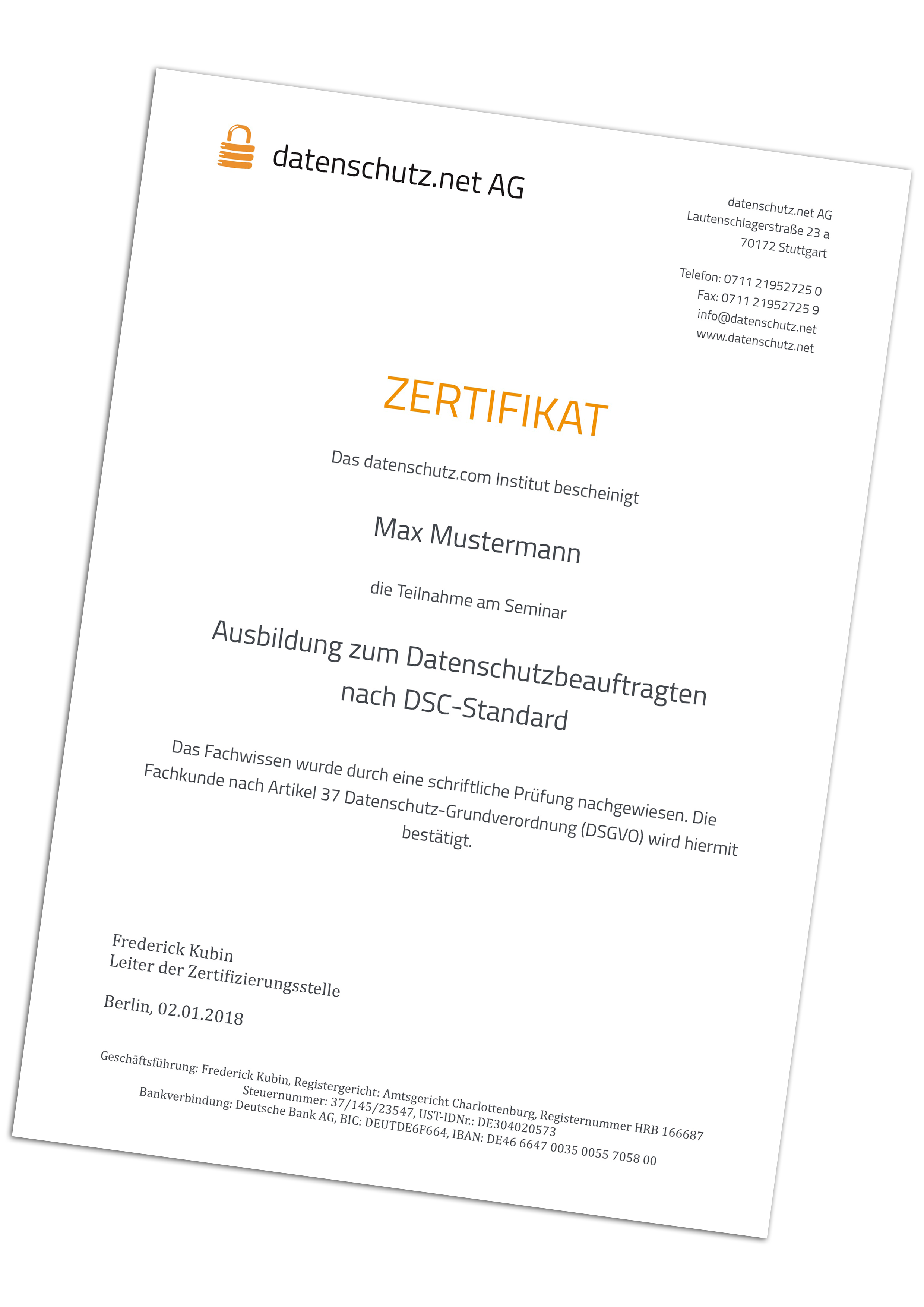 Zertifikat datenschutz.net